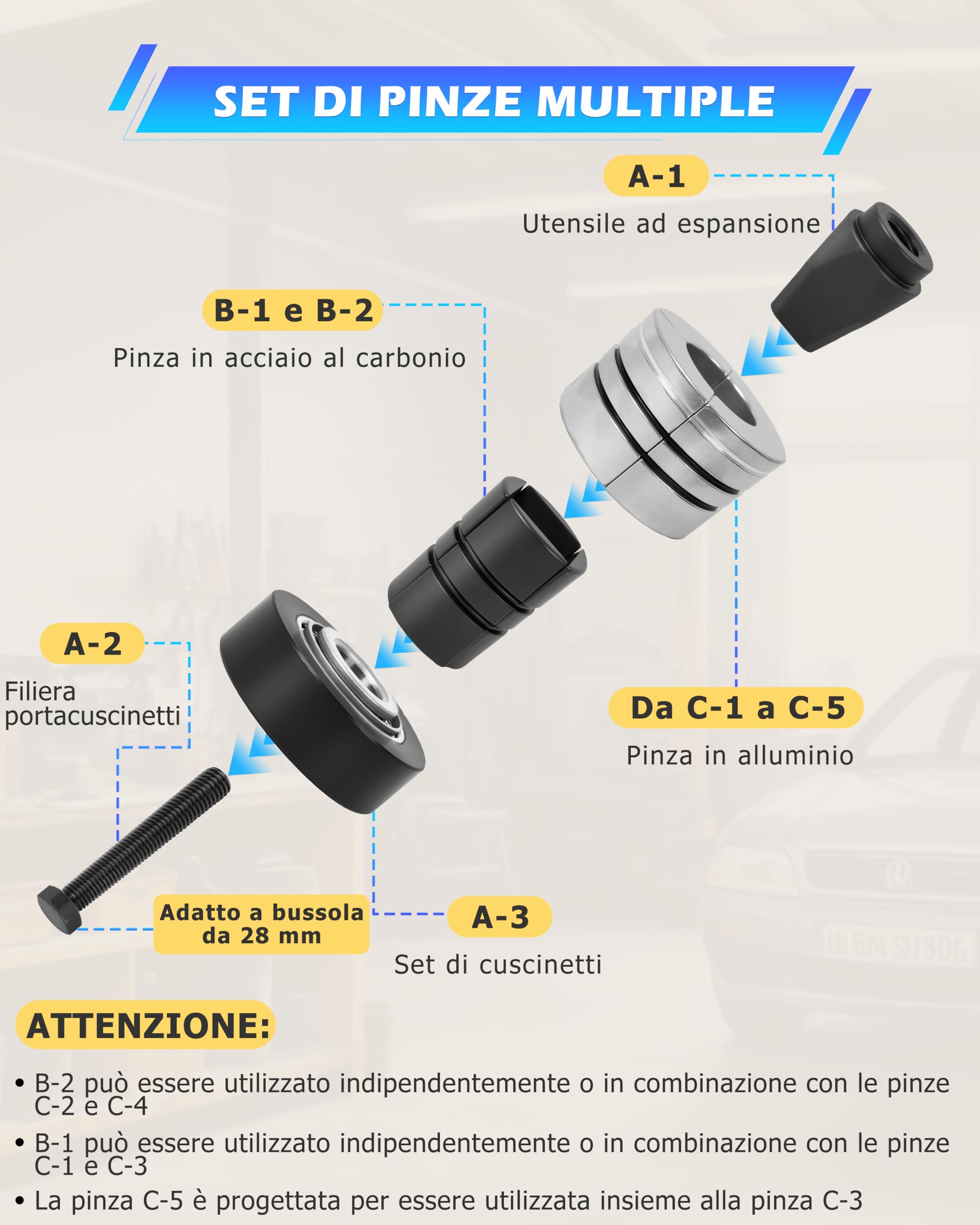 DAYUAN Kit di attrezzi per tubo di scarico, 28 mm, kit per tubo di scarico da 1-5/8 a 4-1/4 pollici, per tubo di coda