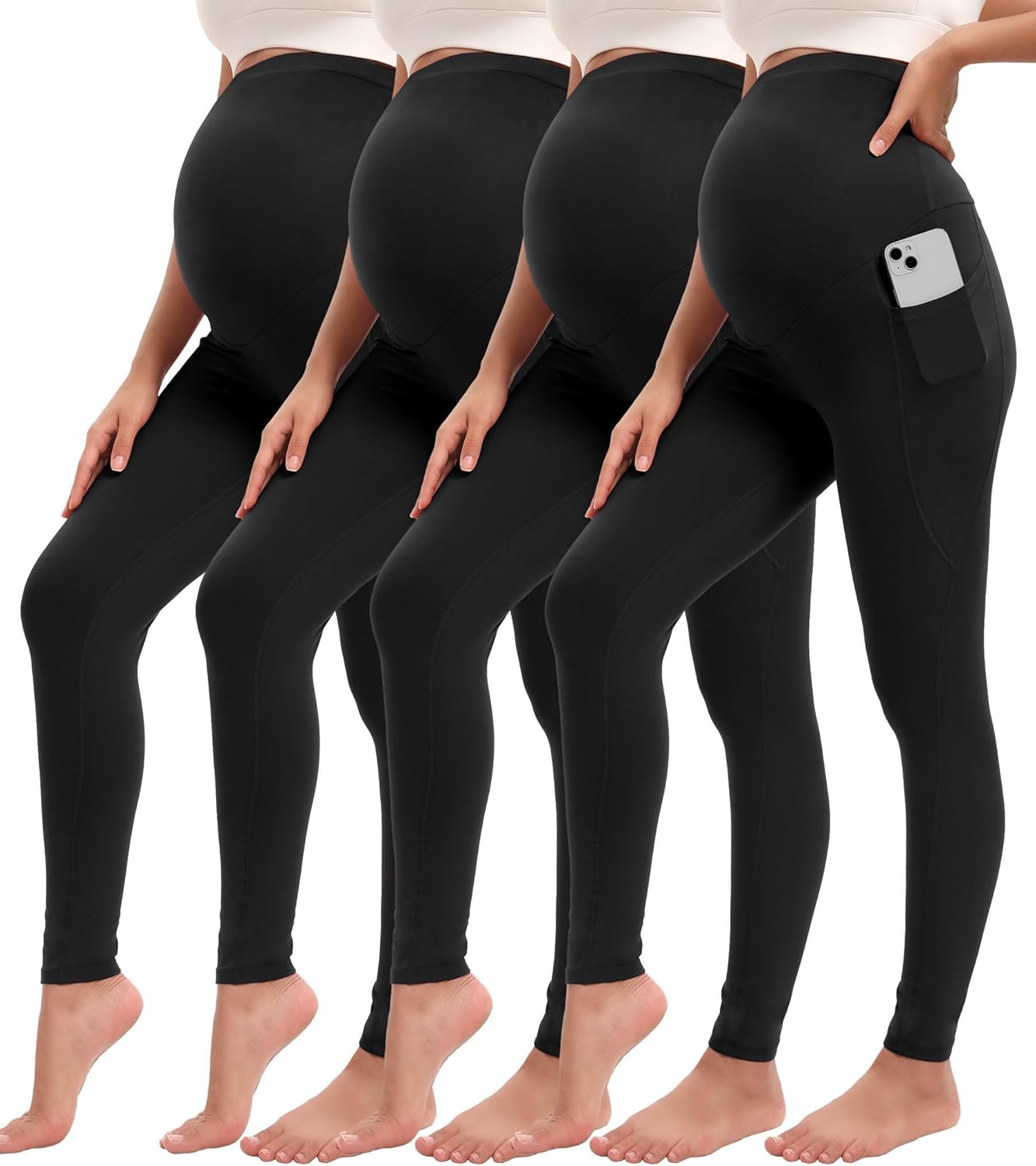 4 Pack Women’s Maternity Leggings with Pockets Over The Belly Pregnancy Workout Yoga Pants Activewear