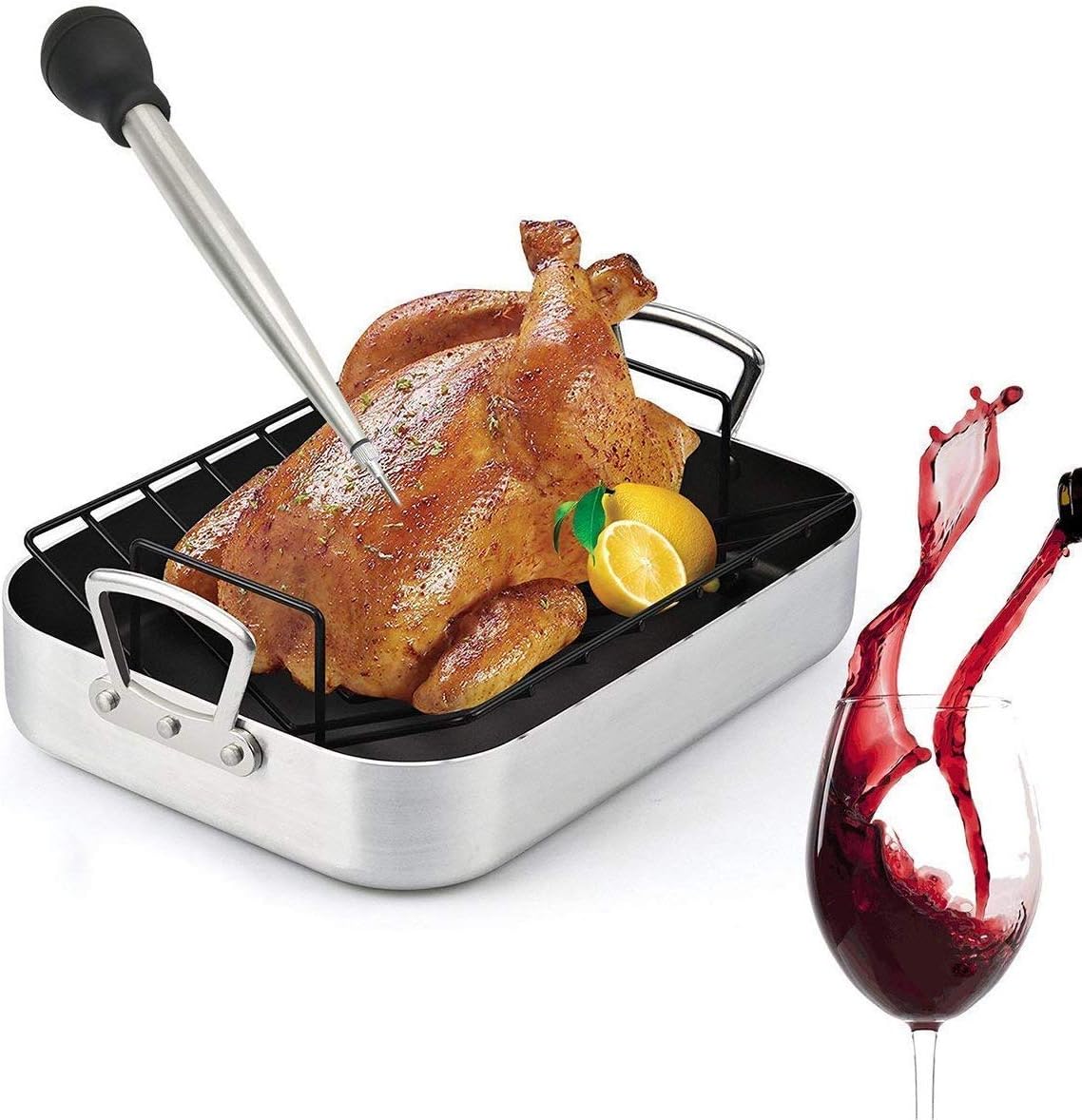 Home Servz 304 Stainless Steel Turkey Baster Syringe, Marinade Injector Needle with Cleaning Brush, Food Grade Silicone Bulb (Black): Home & Kitchen