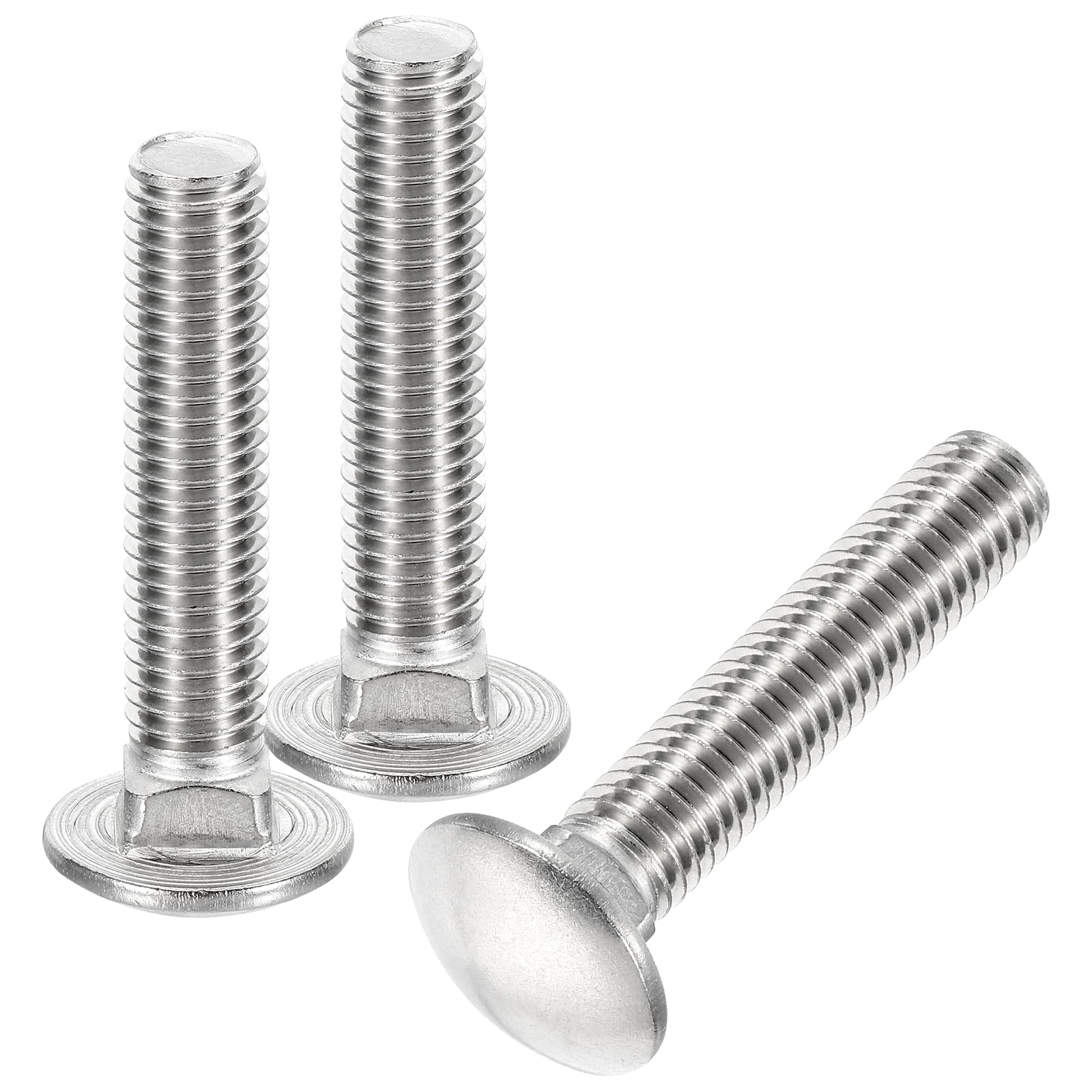 sourcing map 1/2-13x2-1/2" Carriage Bolt, 4pcs Round Head Square Neck Screws, 304 Stainless Steel, Fully Threaded, Silver