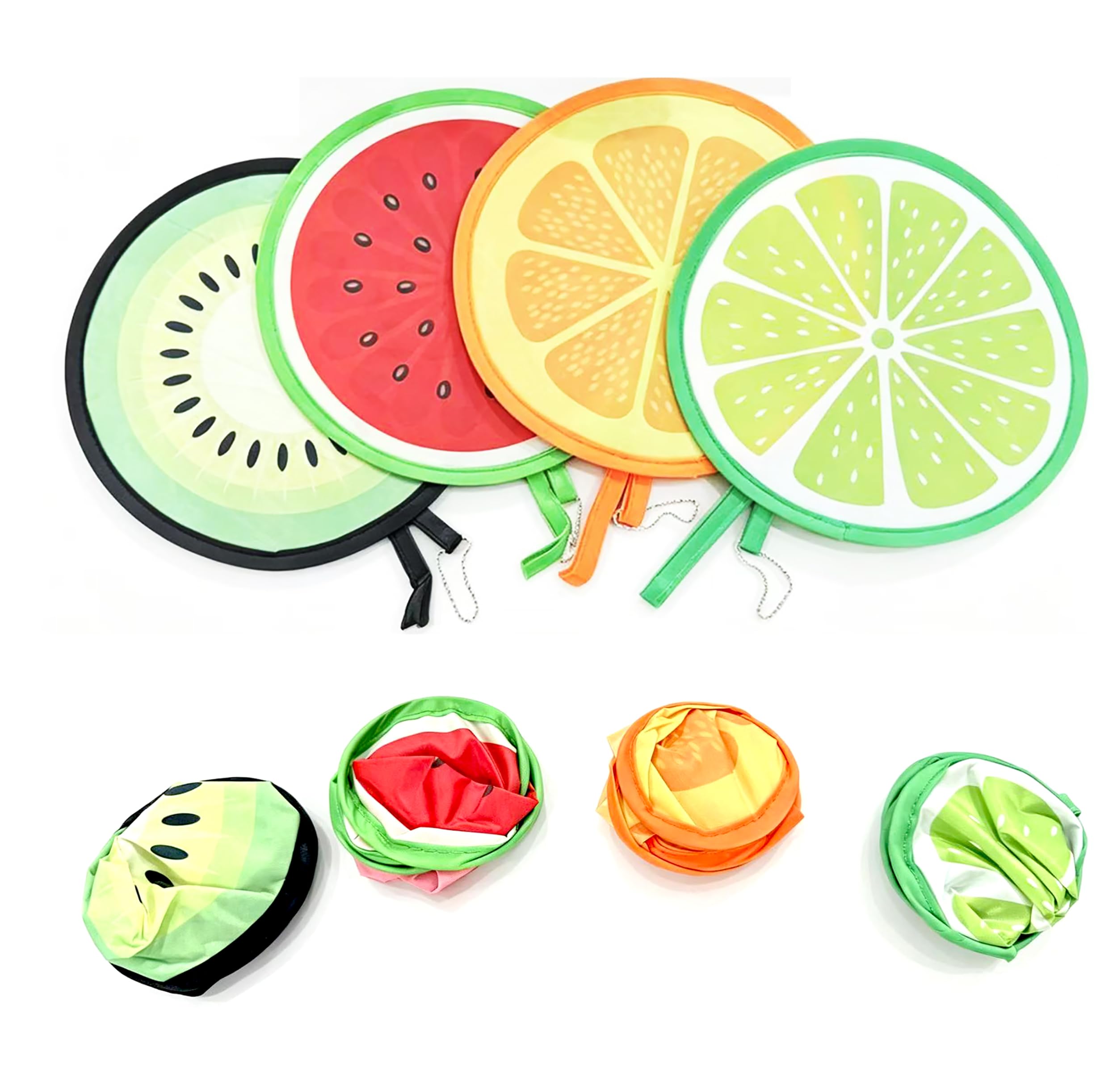 iyanzi 4 PCS Round Foldable Hand Fans, Fruit Style Handheld Folding Fan Portable Cooling Fans for Summer Events, Outdoor Travel, Festival Party Decorations, Game Favors