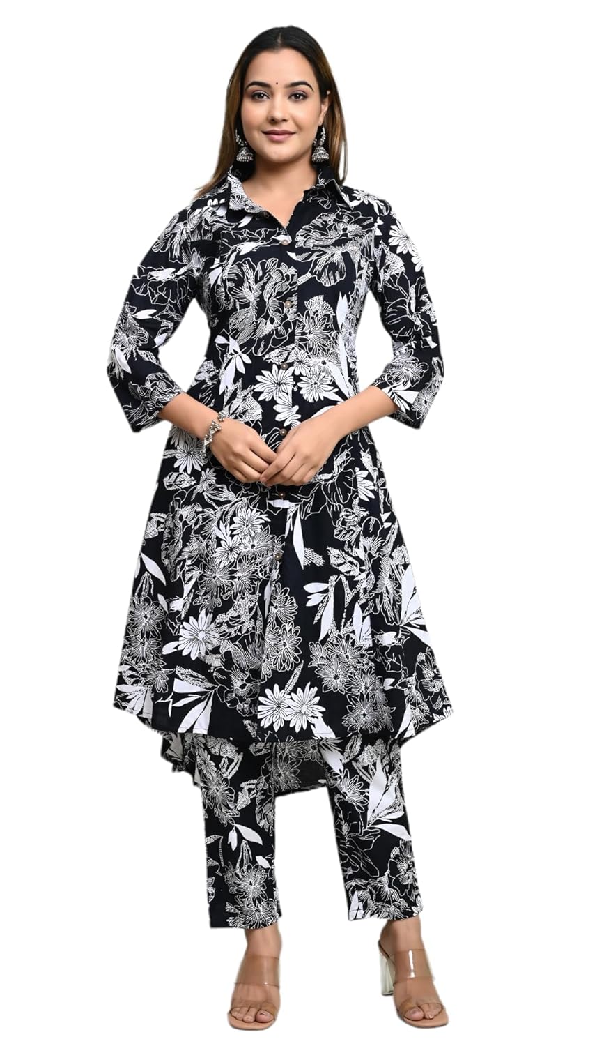 Truvon Fashions Women’s CoOrd Set Straight Printed Cotton Kurta with Pant Truvon Fashions Women’s CoOrd Set Straight Printed Cotton Kurta with Pant