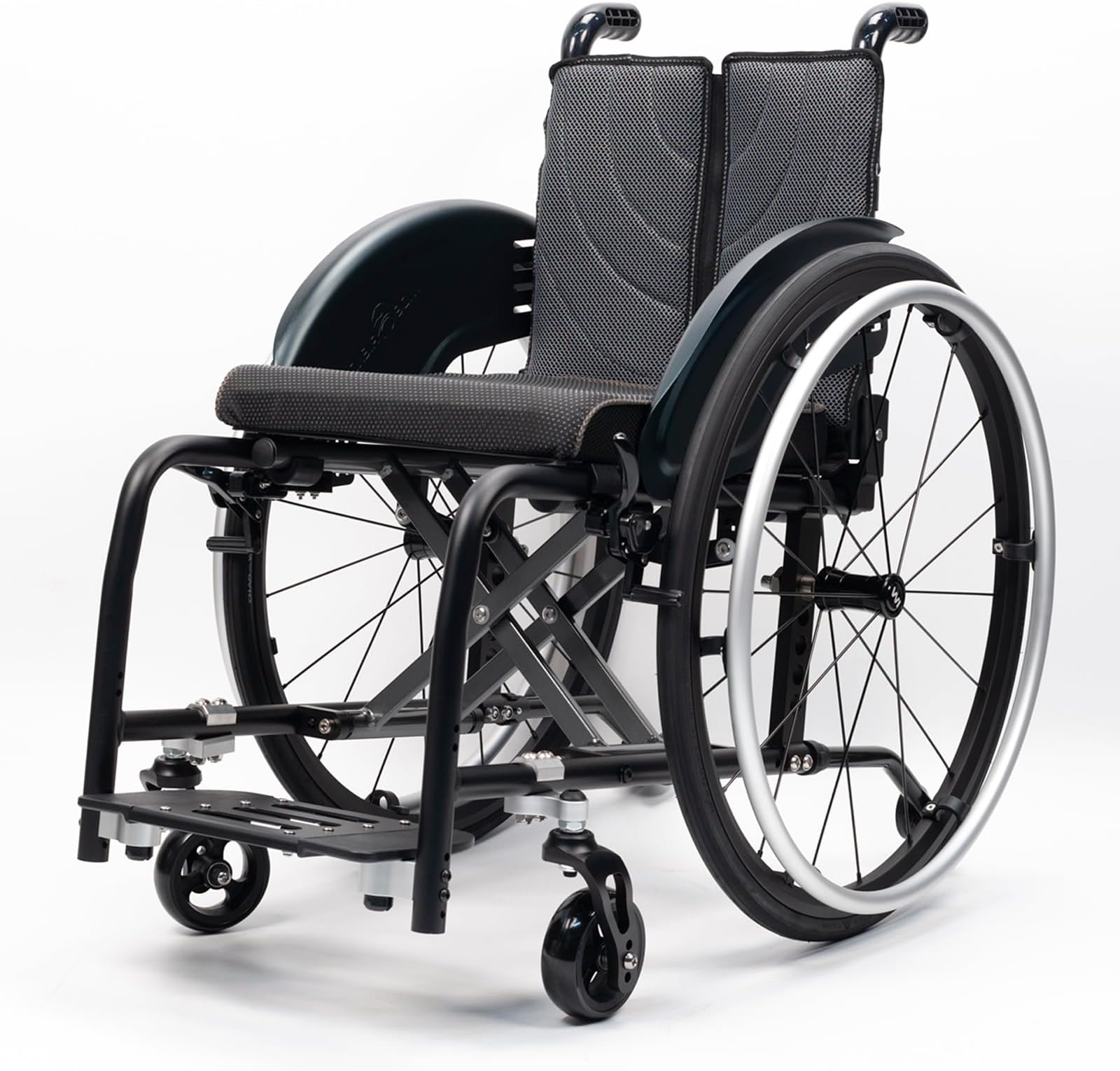 Lightweight Sports Wheelchair Foldable Mute Aluminium Wheelchair,Suitable Bottom 2 Reinforced X-Cross arms,for Teenagers, Adults, Seniors(Seat Width 38cm,Black (A))