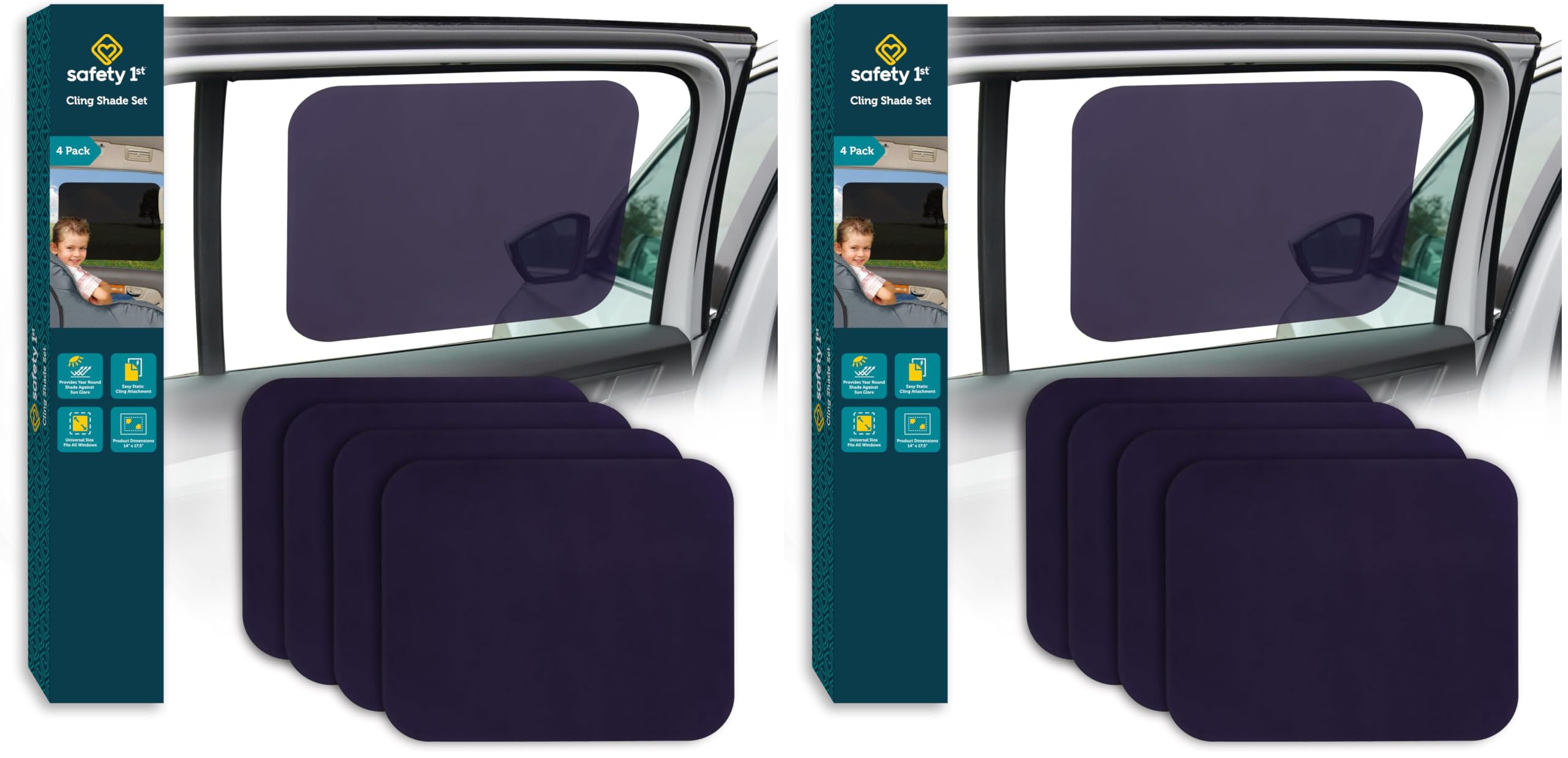 Safety 1st Cling Car Window Shades, 4 Pieces, Black Tint (Pack of 2)