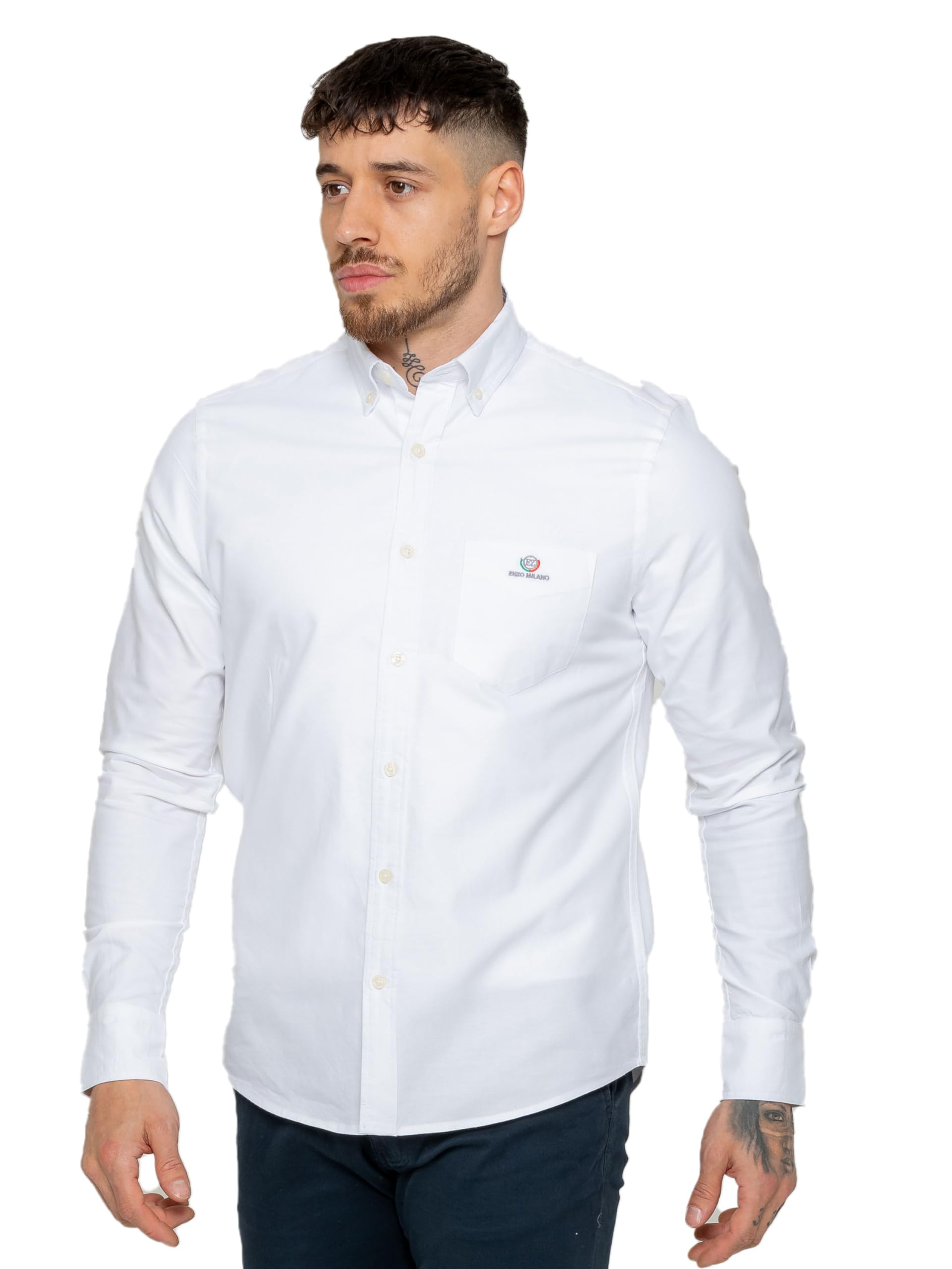 989Zé Enzo Men's White Shirt Long Sleeves Casual Denim Regular Fit Button Down Shirt With Pockets Msh4 Shirts Xl