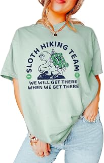 The Sloth Hiking Team Camping Hiking Mountain Casual Top Graphic Tees Short Sleeve Cute Women Tee