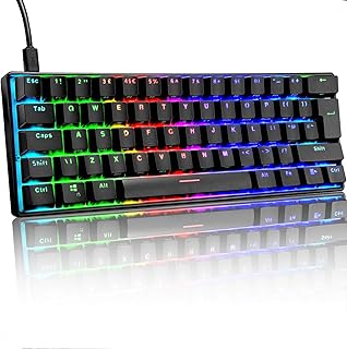 60% Mechanical Gaming Keyboard Mini Portable with Rainbow RGB Backlit Full Anti-Ghosting 61 Key Ergonomic Metal Plate Wired Type-C USB Waterproof for Typist Laptop PC Mac Gamer (Black/Blue Switch)