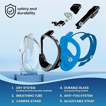 Full Face Snorkel Mask - Snorkeling Gear for Adults and Kids - Diving Mask with 180 Panoramic Viewing - Anti Fog & Anti Leak Scuba Mask, S/M, L/XL, XS