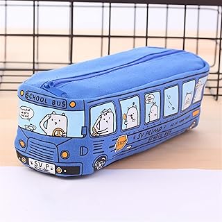 BAMFY Creativo Autobús Estuche Escolar Lienzo Cremallera Estuche for Lápices Gran Capacidad Portátil Estuches Escolares Material Escolar (Color : Azul)