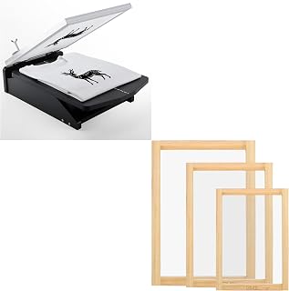 Caydo Screen Printing Machine, 15.7x12.2inch Screen Printing Press with 3 Pieces 3 Size Wood Silk Screen Printing Frame with Mesh for Screen Printing, 10 x 14 Inch, 8.2 x 12.2 Inch, 6.7 x 10.6 Inch
