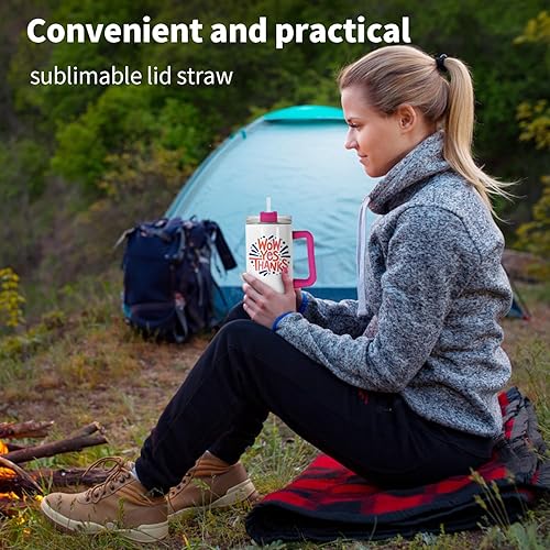 Miniatura 5 de AGH Vasos de sublimación de 40 onzas con asa y popote, paquete de 12 tazas de viaje reutilizables aisladas con tapas a prueba de fugas y pajitas de