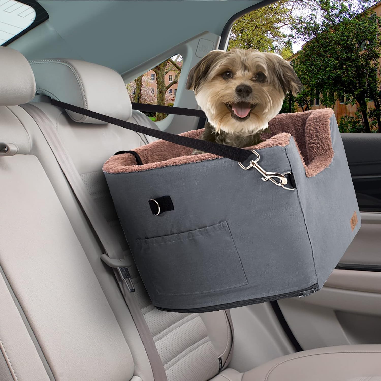 Dog Car Seat, Dog Booster Seat for Car Front Seat, Elevated Pet Bed for Cars, Trucks, and SUVs - Supports Pets up to 25 lb, with Clip-On…