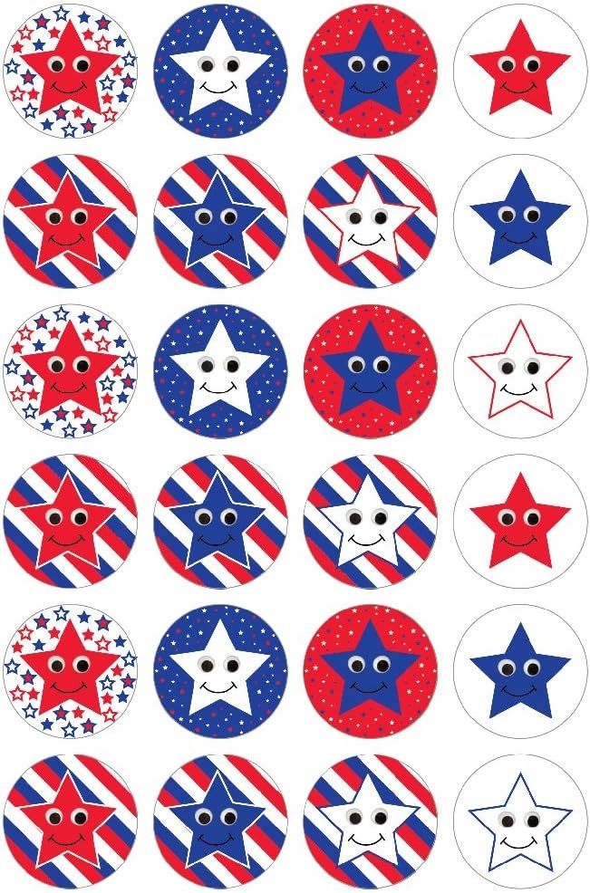 Hygloss Products Patriotic Glossy Smiley Stars and Stripes Stickers - 480 Stickers, 20 Sheets