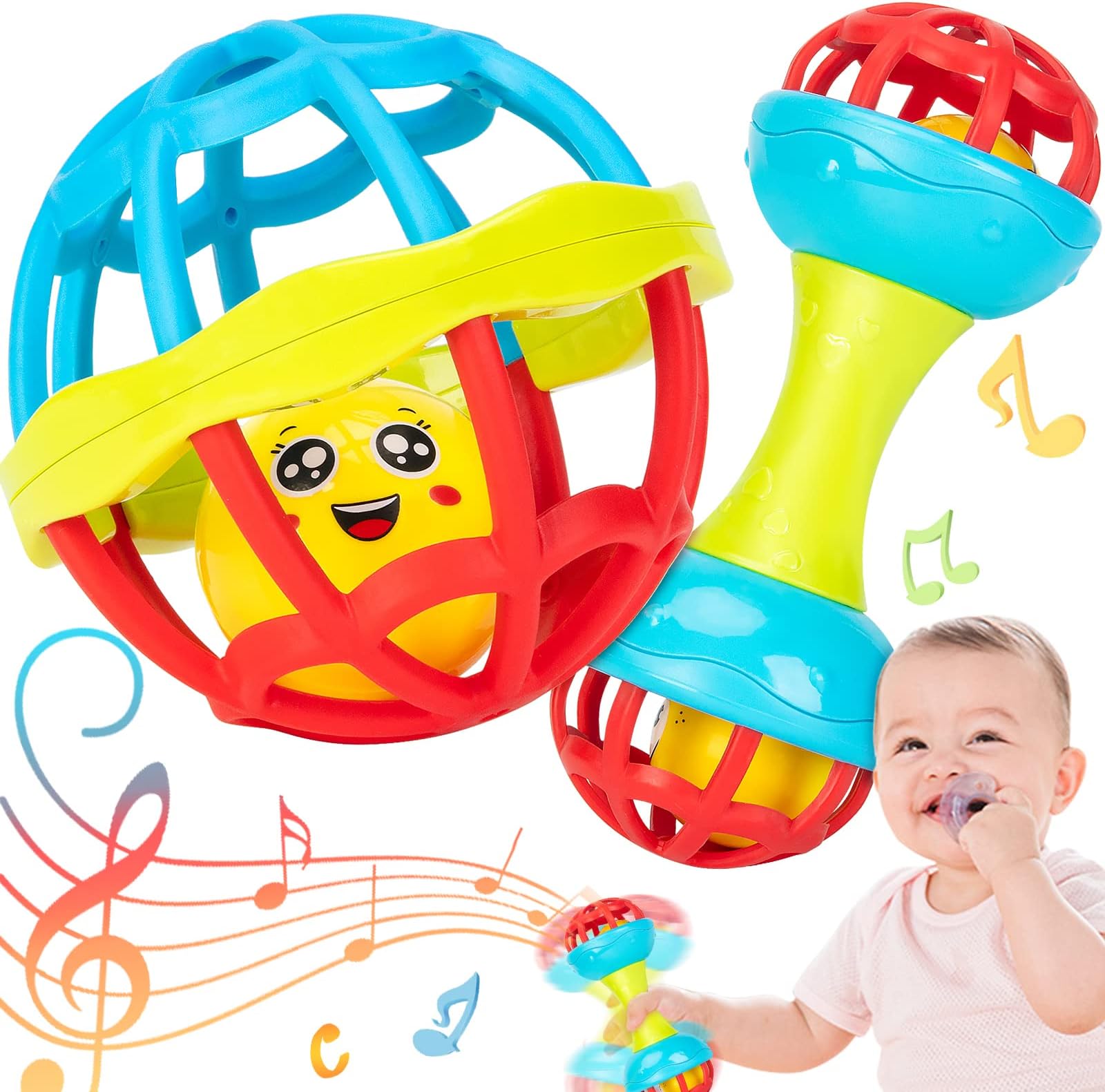 Baby Rattles 2PC Baby Toys Shaker Grab Spin Set Sensory Educational Newborn Gift for Infant Boys Girls