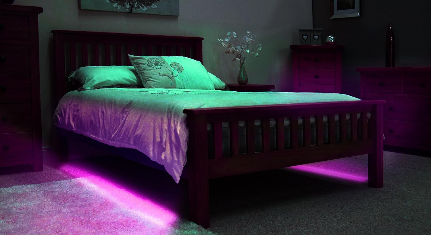 GiniHomer Bed Light Strip fopow Motion Sensor Automatic on/Off,Bedroom Under Cabinet Closet Bathroom led Night Light Kit dimmable Brightness 20 Colors 12V 2A (RGB Dual Sensor)