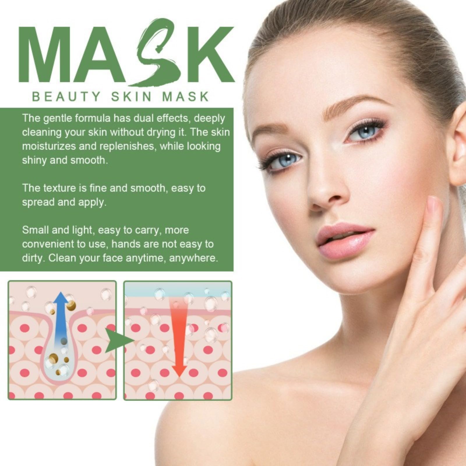 Maschera stick purificante al tè verde, verde del tè maschera,Maschera viso detergente profondo,Maschera stick per anti-punti neri,Controllo del sebo e idratazione,Cura purificante
