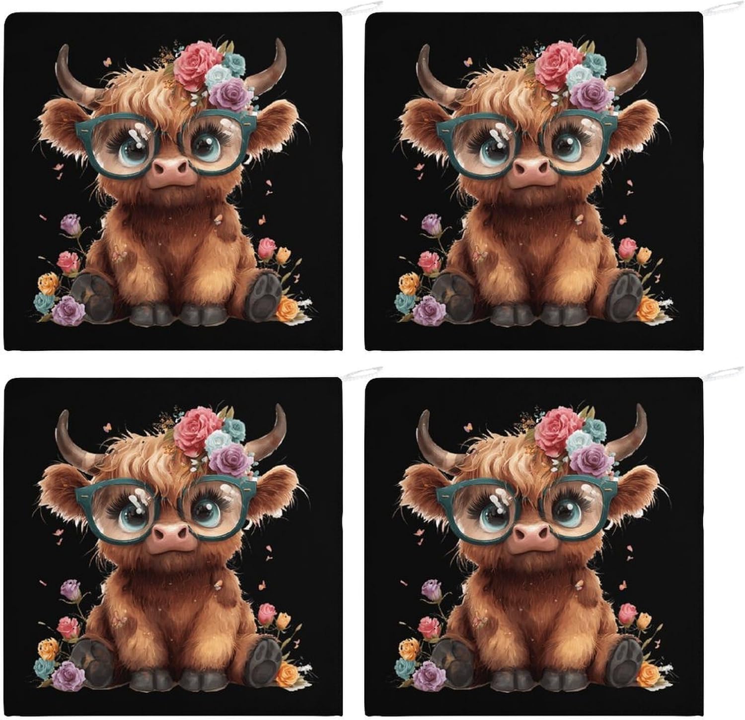 Highland Cow Microfiber Hand Towels for Bathroom Soft Absorbent Bath Kitchen Towel with Hanging Loop 4PCS