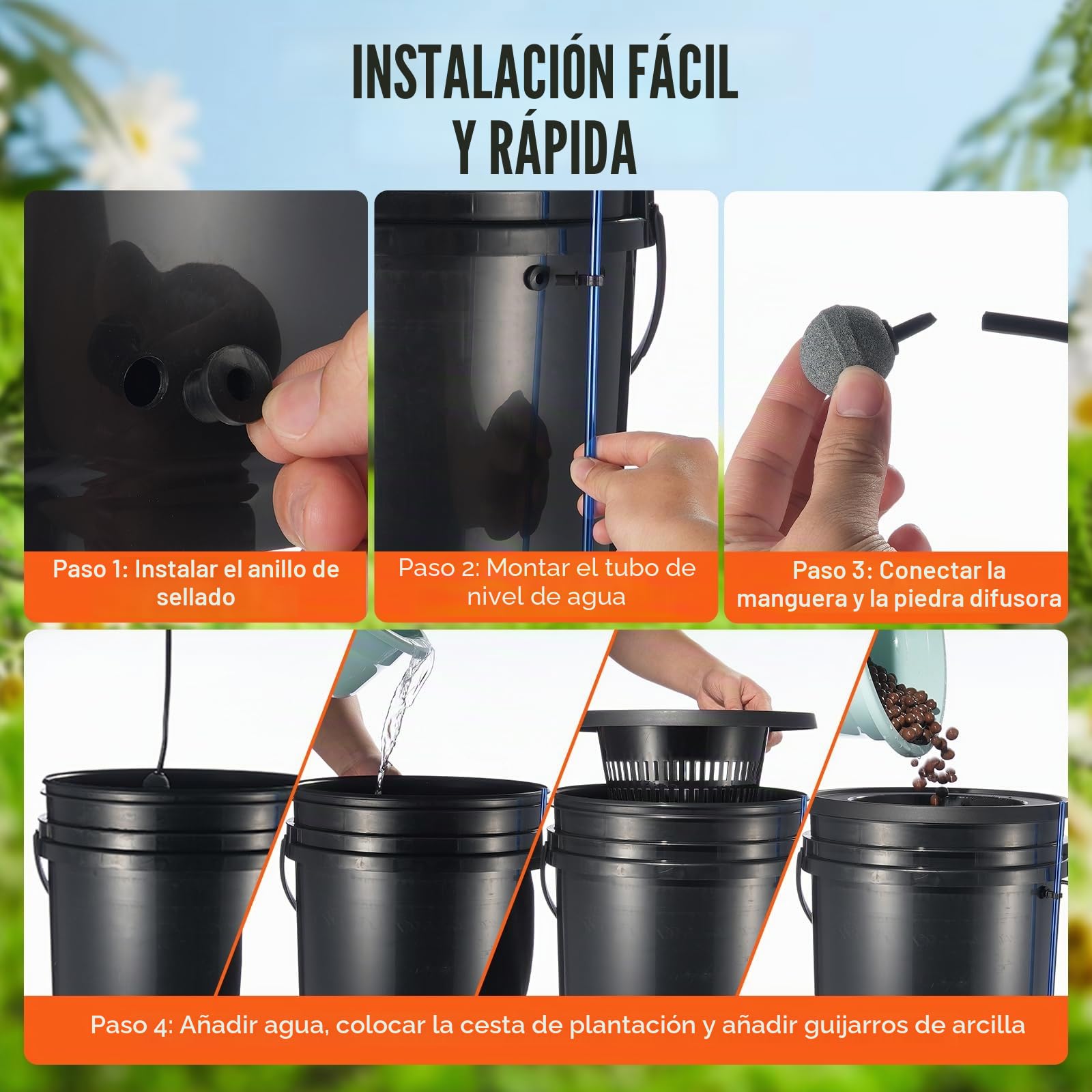 VEVOR DWC Sistema de Cultivo hidropónico, Kit de Goteo Superior, Cultivo en Agua Profunda de 20 l, 2 Cubos, con Bomba de Aire, Piedras de Aire, Dispositivo de Nivel de Agua, para Verduras de Hoja