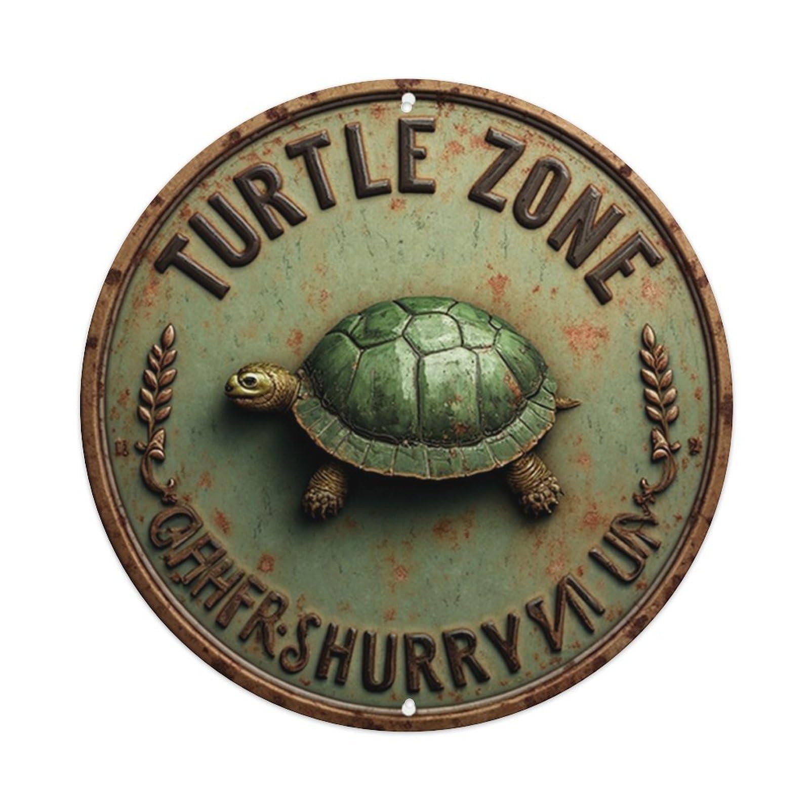 Turtle Zone Sign With Green Turtle Round Metal Tin Sign Vintage Wall Decor, Bar Garage Cafe Kitchen Home Wall Art Poster 8x8inches