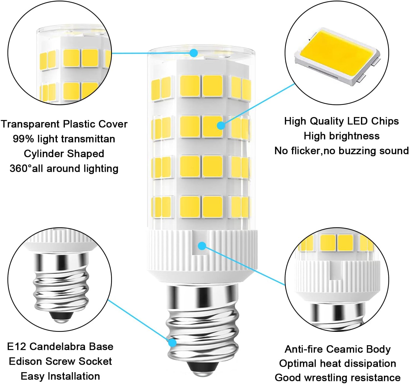 E12 LED Light Bulb 5W Equivalent to 40W C7 Replacement Bulbs Clear Type B Candelabra Base Bulbrite Warm White 2700K Non-Dimmable (2 Pack)
