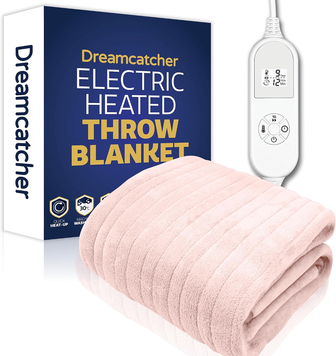 DREAMCATCHER electric heated throw blanket 160x120cm pink microfleece
