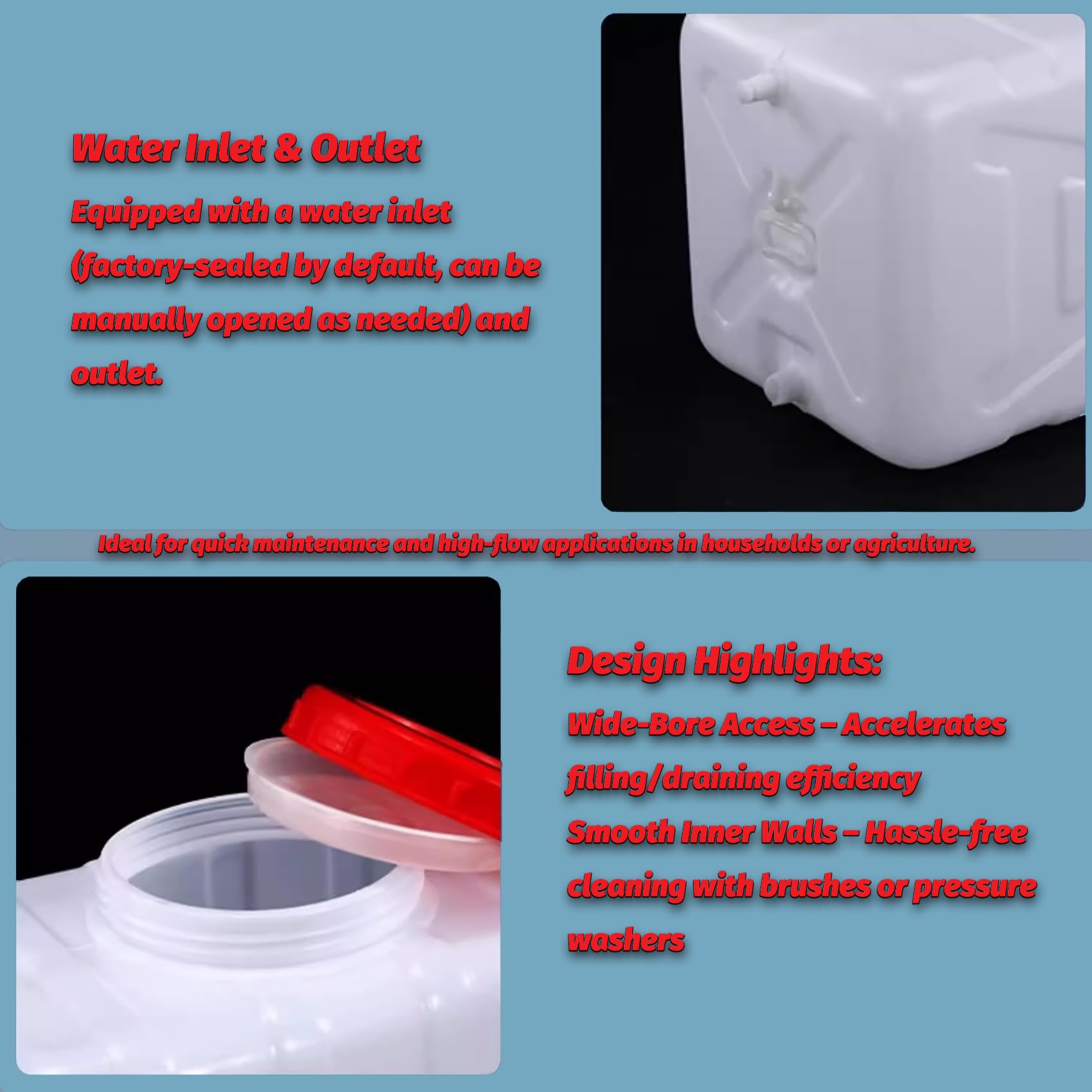 Food-Grade HDPE Water Storage Tank | 25L-200L Capacity Emergency Water Storage Tank | Heavy-Duty & Leak-Proof Plastic Water Tank | Multi-Purpose For Home, Farm, Outdoor Portable Camping Wat(Size:200L