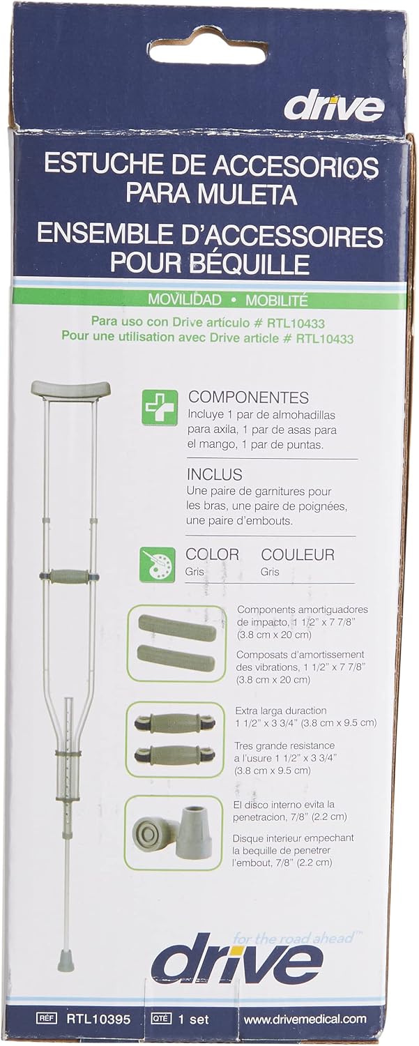 Drive Medical Crutch Accessory Replacement Kit for Universal Crutches, Gray