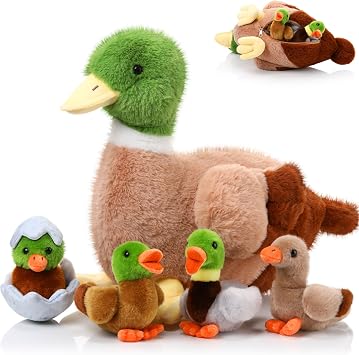 Zomiboo 5 Pcs Duck Stuffed Animals Toy Ducks Family Set, Mallard Duck
