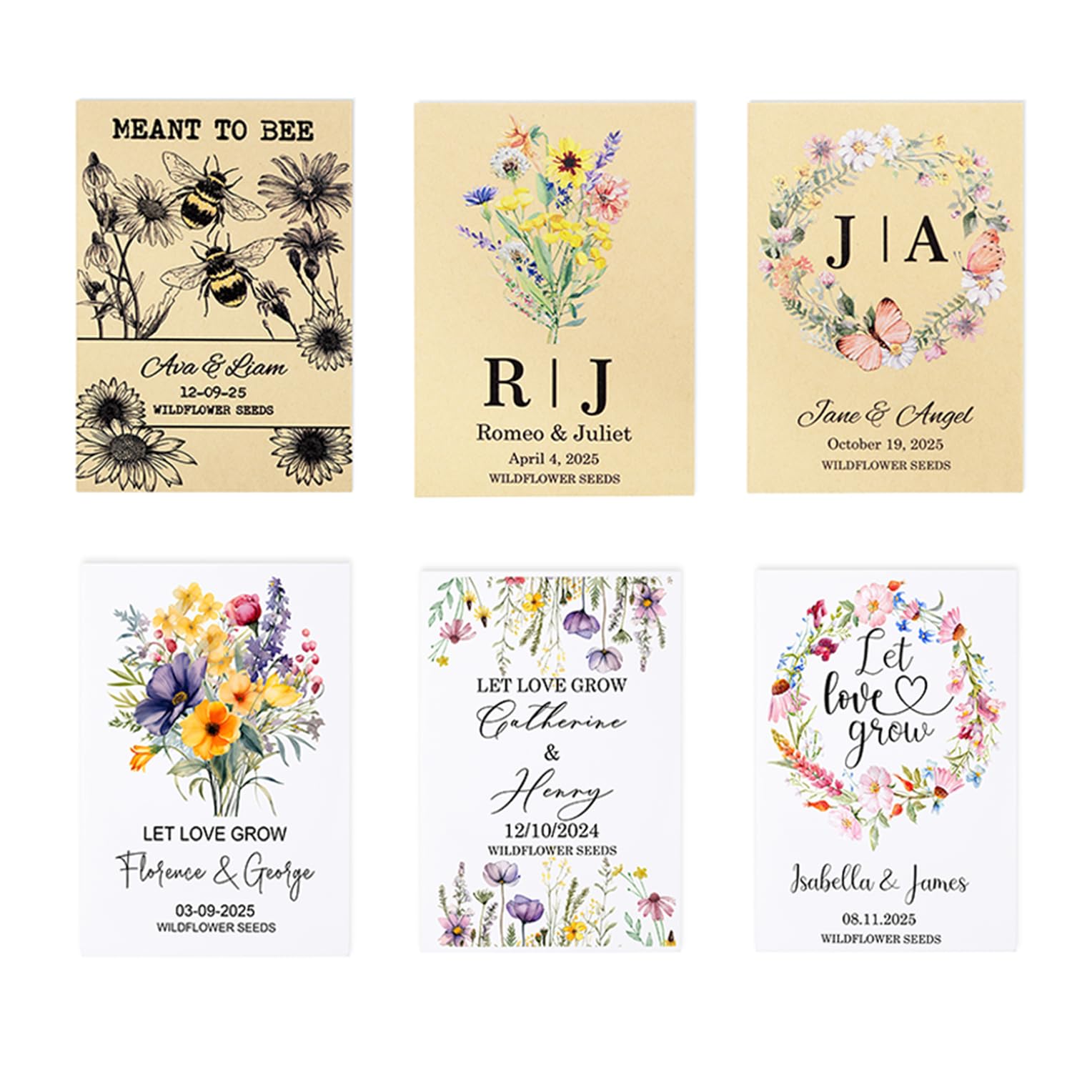 callie Personalized Wedding Seed Packet Favors, Custom Wildflower Seeds Storage with Name and Date, Kraft/White Paper Envelopes for Wedding Party Bridal Shower, 20-300 PCS