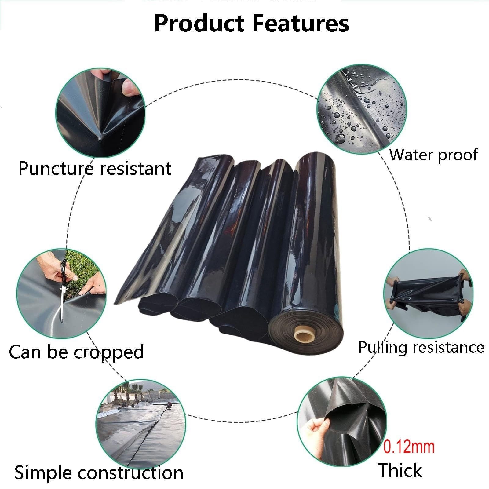Flexible Teichfolie 1x1m bis 4x6m Schwarze wasserdichte Membran für Fischteiche, Gartenteiche, Miniteiche, Springbrunnen und Bäche Ideal für Wasserspiele und Stauseen