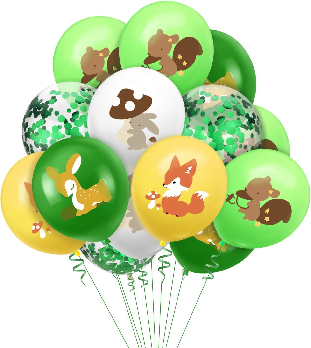 Woodland Animals Balloons Deer Squirrel Rabbit Fox Confetti Balloon Baby Shower Birthday Party Decoration Supplies 15pcs Kids Safari Jungle Party Green Forest Ballon : Toys & Games