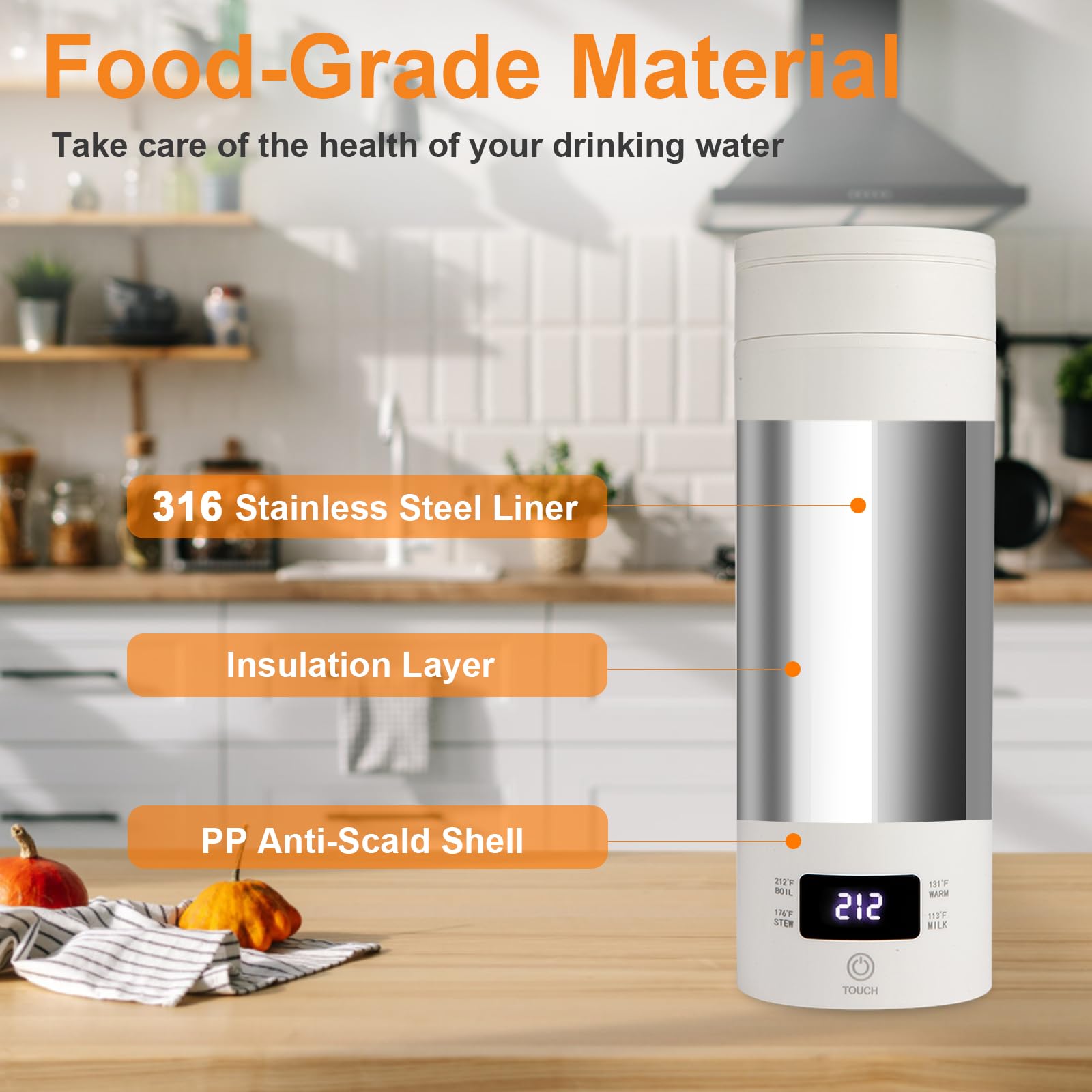 Rzlinn Travel Tea Kettle?110V?, Portable Electric Kettle (500ml), 316 Stainless Steel Premium Liner, 4-speed Temperature Adjustment with Auto Shut-off and Boil-Off Protection.