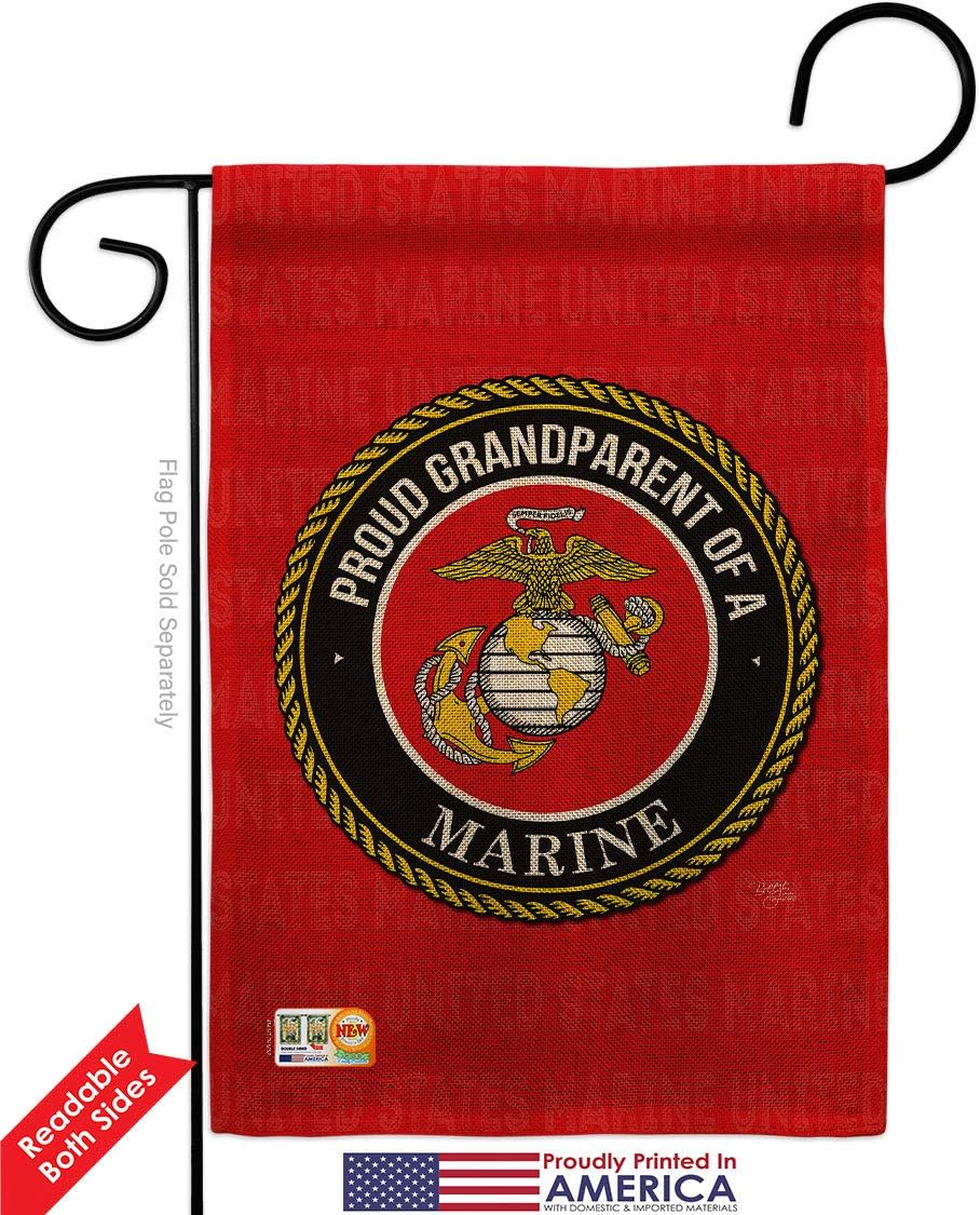 Proud Grandparent Marines Burlap Burlap Garden Flag Set Wall Holder Armed Forces Marine Corps USMC Semper Fi United State American Military Veteran Retire Official Gift Yard House 13 X 18.5