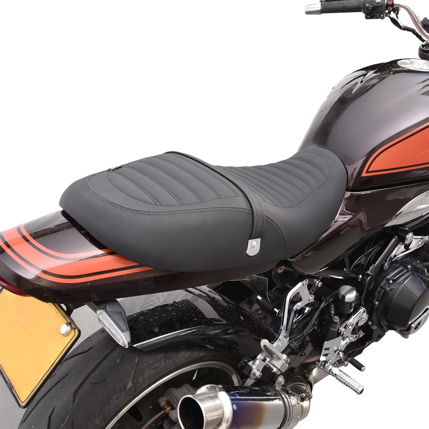 Motorcycle Low-Profile Comfort Saddle Seat Fit for Z900RS Z900 RS 2018 2019 2020 2021 2022 2023 2024 2025, 2-Up Complete One-Piece Dual Cushion Pillion Pad, Black