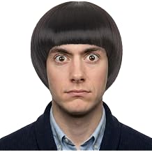 Yan Dream Retro 60s Men's Short Straight Bowl Cut Wig Black Mushroom Bob Costume Wig with Bangs