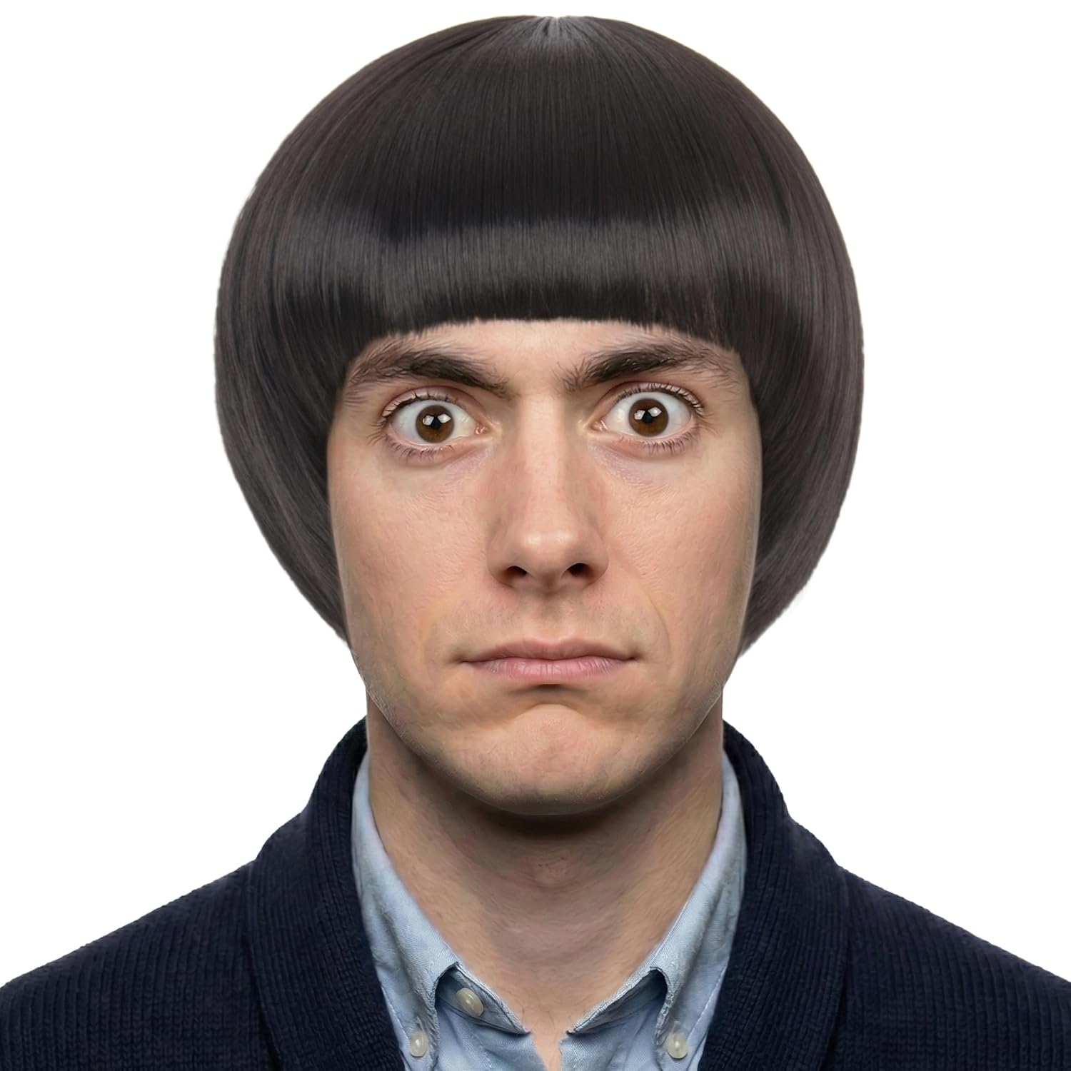 Yan Dream Ginger Bowl Cut Wig for Men - Funny 70s 80s Retro Mushroom Hair with Blunt Bangs - Orange Nerd Cosplay Halloween Wig