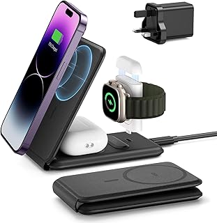 ESR for MagSafe Charger 3 in 1 Traval Charging Station（HaloLock），Made for Apple Watch Certified, Foldable Magsafe Charging Stand for iPhone 15/14/13/12, AirPods Pro/3/2, Adjustable 2-Way, Black