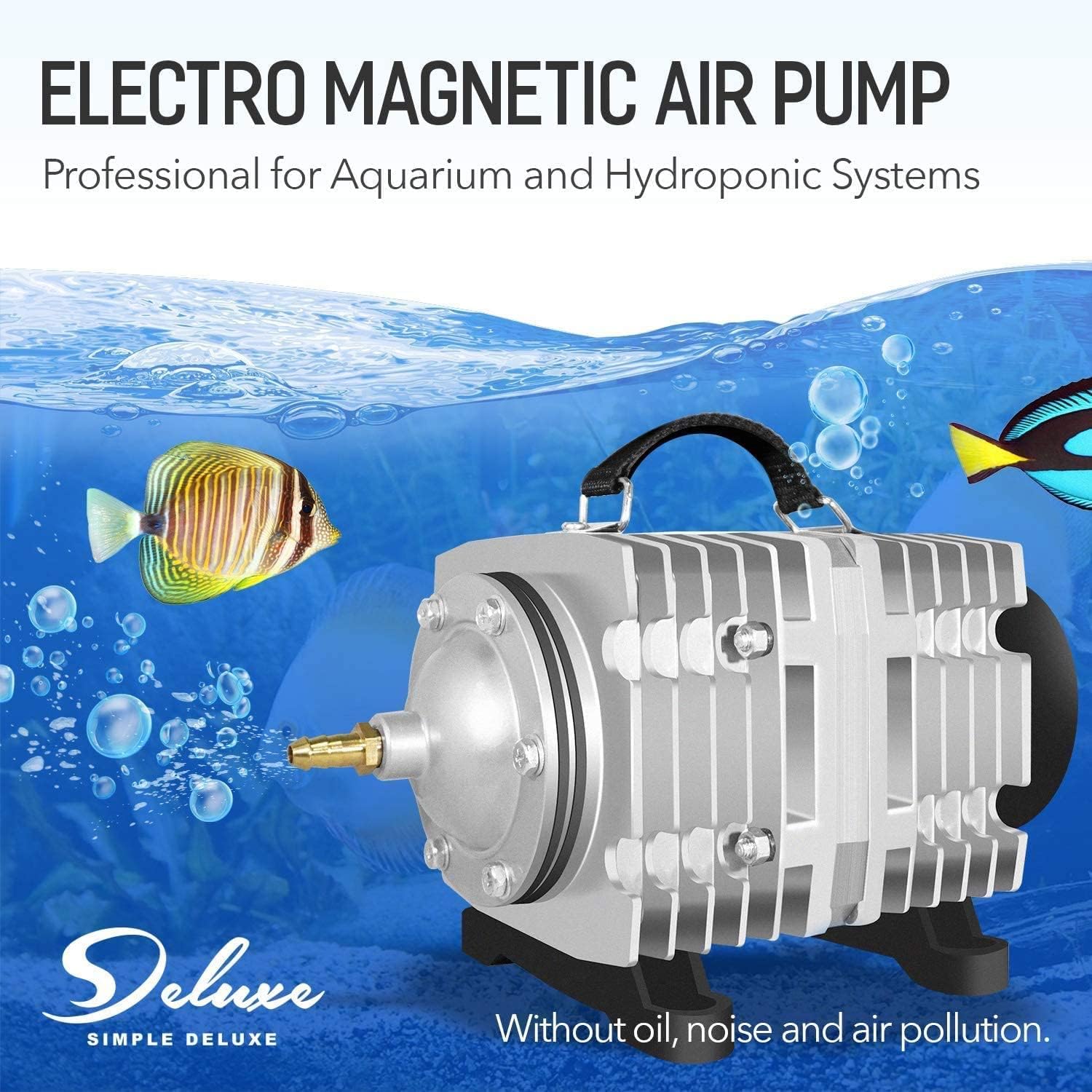 Simple Deluxe Air Pump 3-120W 2/602/1030/1189/1744 GPH 6-110L/min with Adjustable Air Flow Outlets for Aquarium, Pond, Hydroponics Systems, Silver : Everything Else