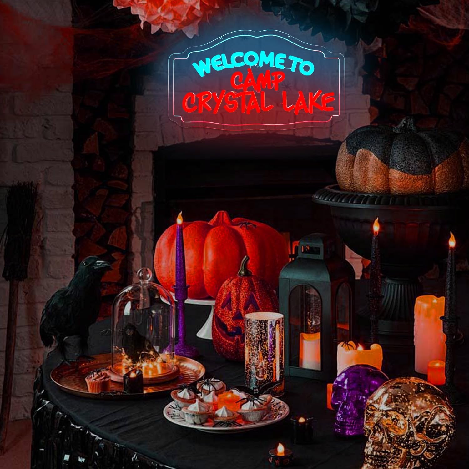 Welcome To Crystal Lake Neon Sign for Wall Decor Horror Movie Decor Halloween Led Signs Scary Movie Neon Light Sign for Halloween Decoration Party Man Cave Horror Room Lake Camp Gifts