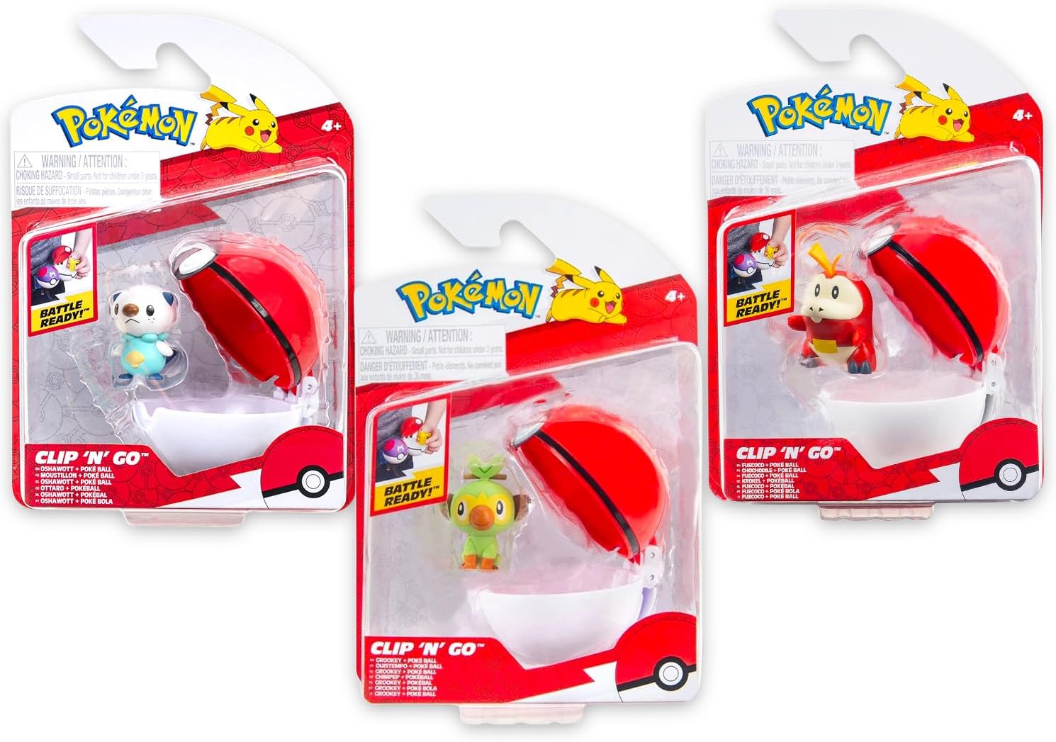 Pokemon Clip 'N' Go Poke Ball Figurine Set - Bundle with 3 Figurines and Pokeballs Featuring Fuecoco, Grookey, and Oshowatt Plus Cards | Pokemon Battle Pack Figures
