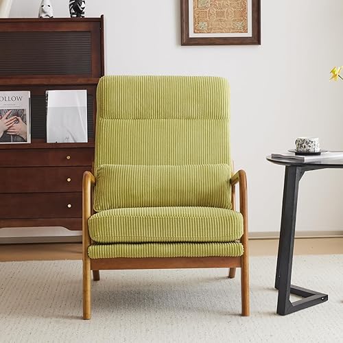 Miniatura 11 de Karl home - Silla decorativa moderna de mediados de siglo con almohada, sillón tapizado con marco de madera maciza y cojín suave, para sala, Marrón