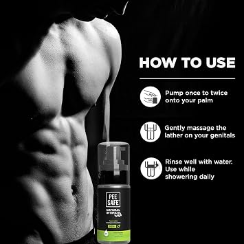 Pee Safe Men's Intimate Wash with Tea Tree Oil, pH Balanced Ball Wash for Men, Gentle Daily Male Hygiene Cleanser, Natural Intimate Wash for Men, Jabon Intimo Para Hombre