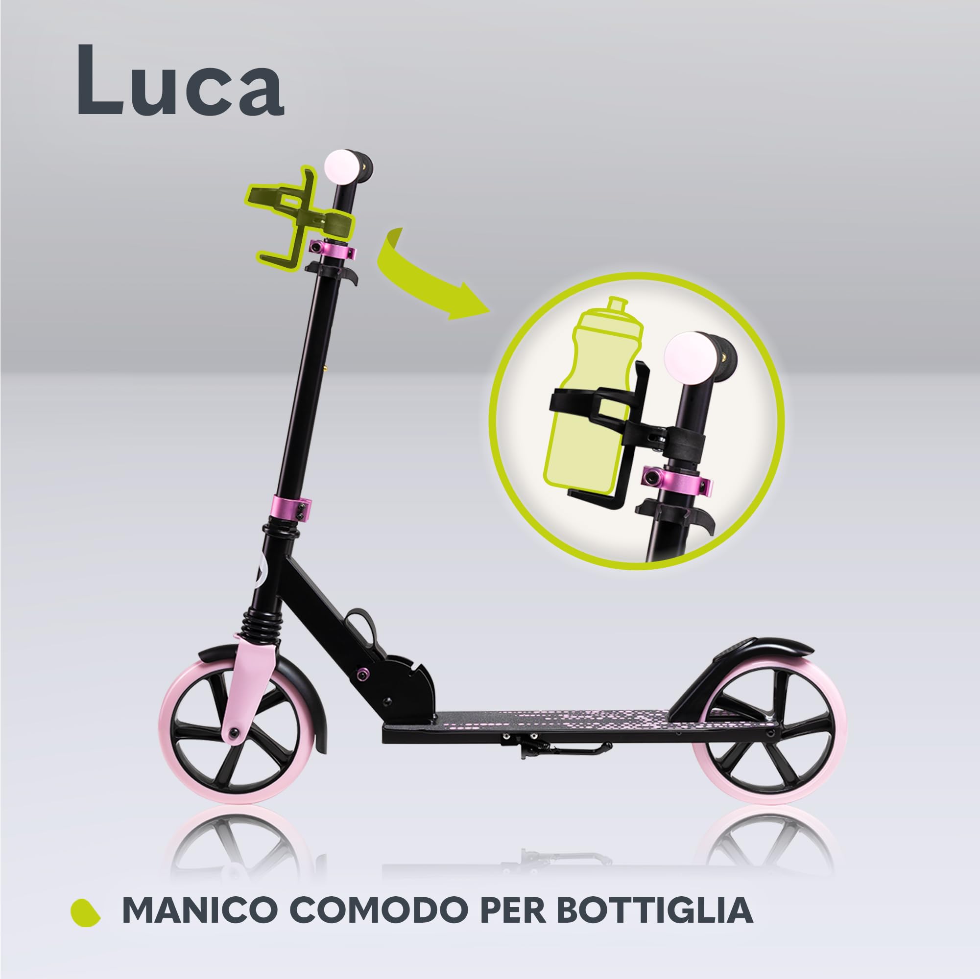 Lionelo LUCA Monopattino pieghevole per Bambini e Adulti, Regolabile e leggero, Costruzione solida, Ruote Ammortizzatori ShockResist, Freno posteriore, Cinghia di trasporto