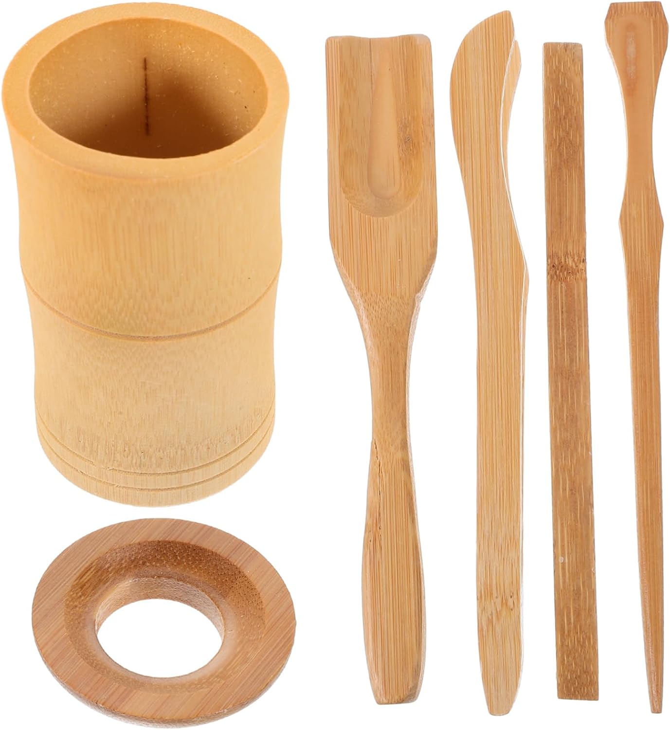 Bamboo Tea Scoop Set 6Pcs for Tea Lovers with Storage Bucket