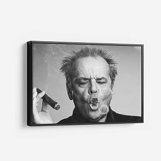 Jack Nicholson Smoking Canvas Wall Art Home Decor Handmade - Various Sizes (45in x 30in Modern Black Framed)