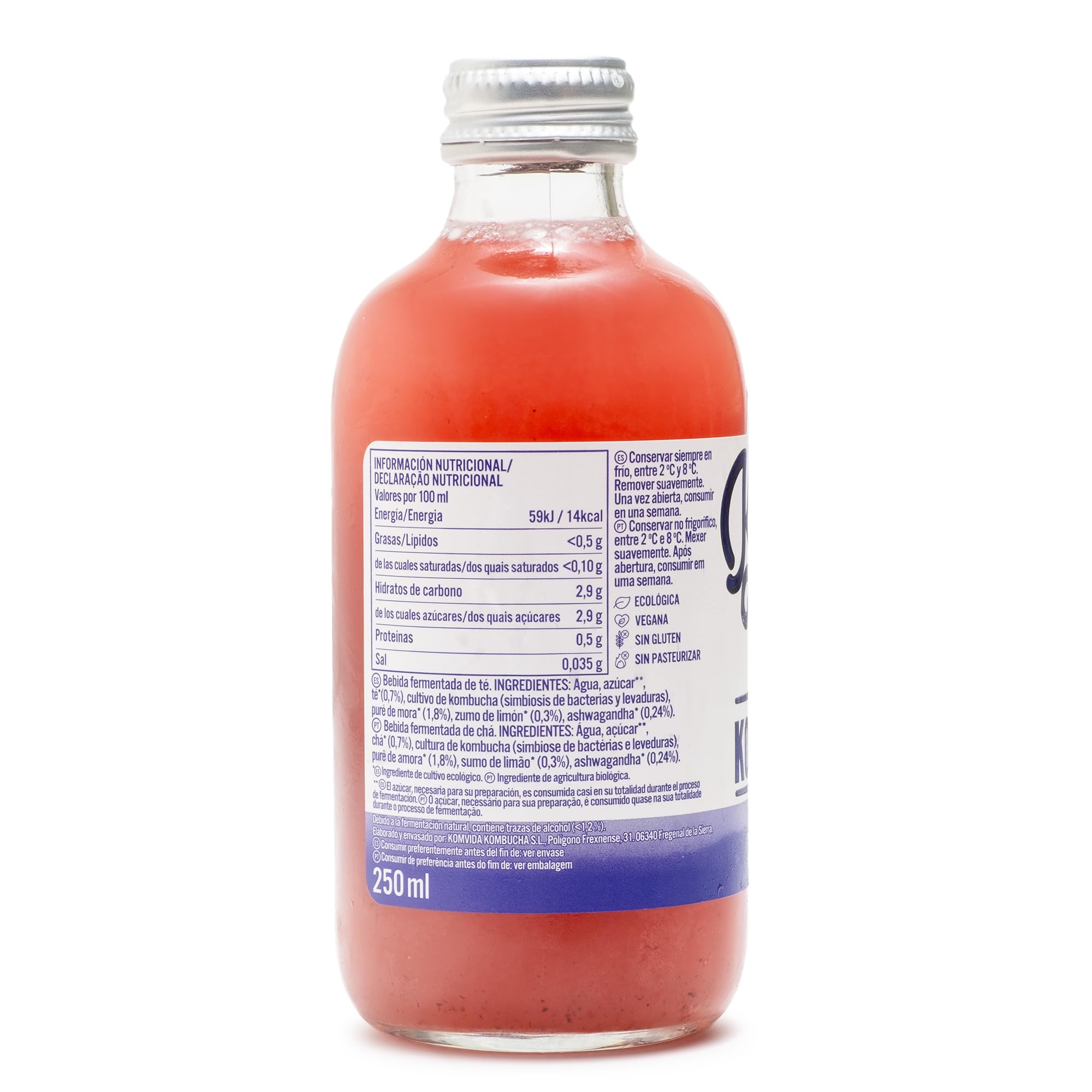 Komvida Kombucha Pack 12x250ml - Bebida Ecológica de Té fermentado, Probióticos Naturales, Sin Azúcares Añadidos - Sabor Superflow