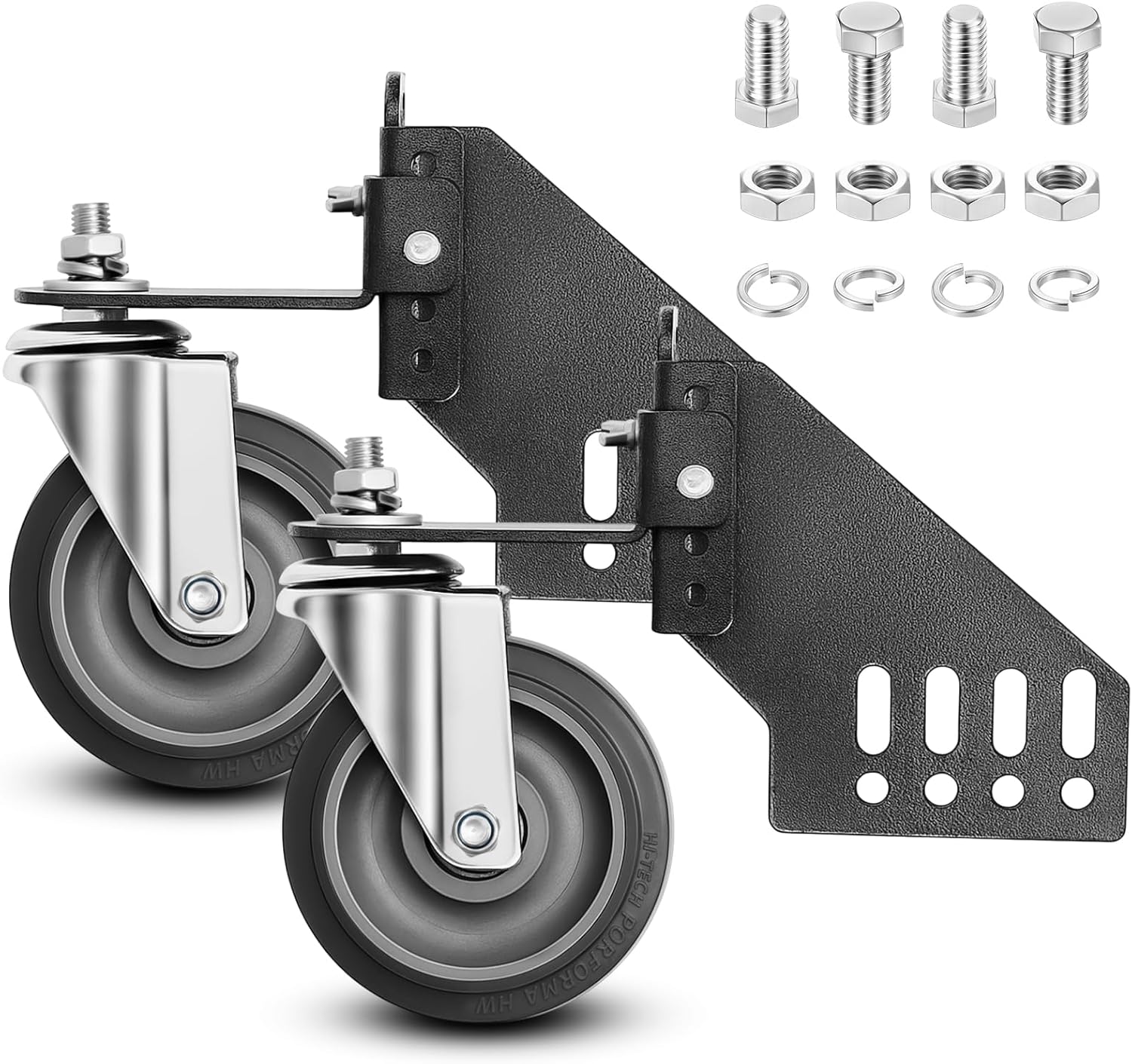 Universal Lawn Mower Swivel Wheel Kit 1 Pair TPR Tires with Steel Brackets, Dual Bearings Bolts & Lock Nuts, Compatible with Most Lawn Mower Brands and Models