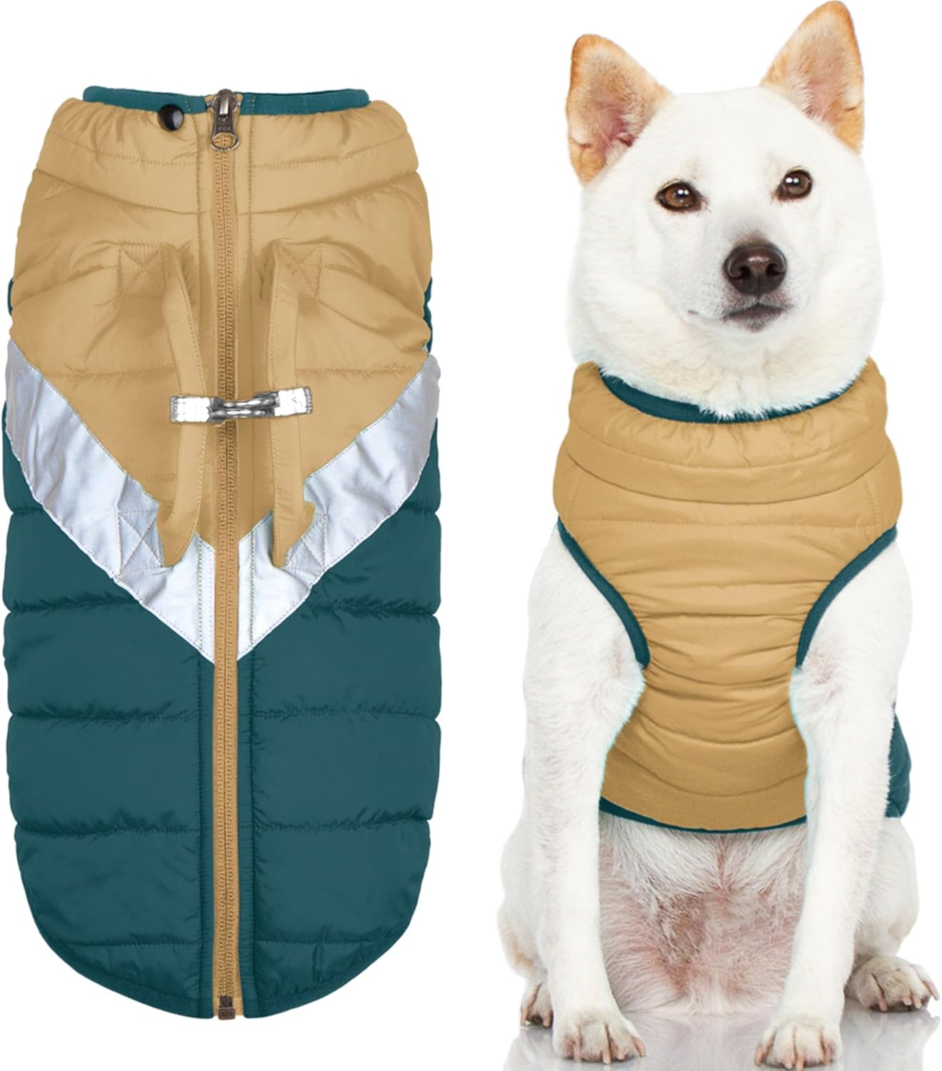Gooby Mountaineer Dog Jacket - Mint, Large - Warm Zip-up Coat with Lift Handle, Dual O Ring Leash, Water Resistant, Reflective for Small & Medium Dogs
