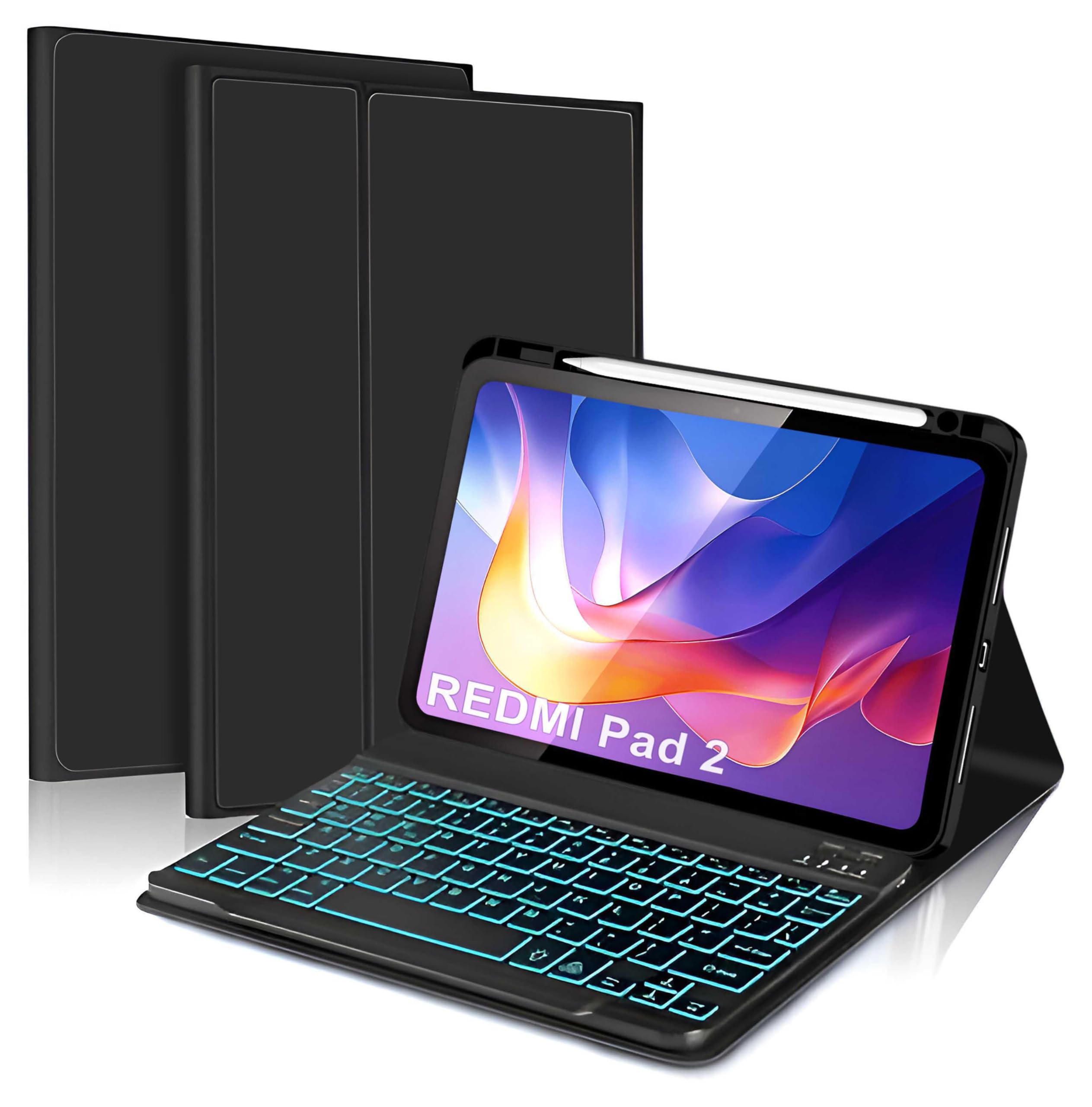 ProElite Keyboard case for Xiaomi Redmi Pad 2 11 inch, Magnetic Detachable Wireless Bluetooth Keyboard Built-in 7-Colors Backlit with Pen Holder, Black-image-37