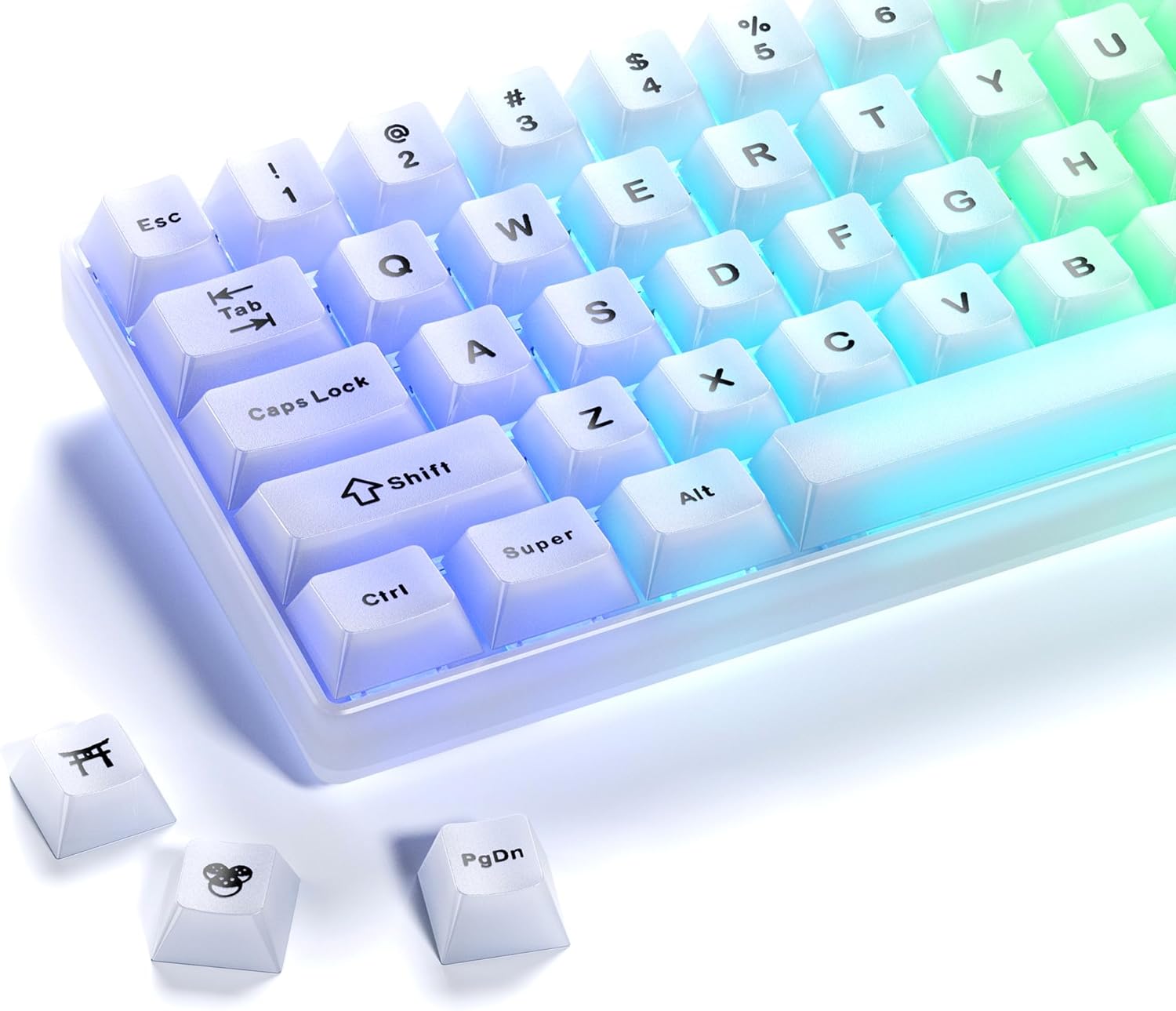 x XVX Keyboard Keycaps White, Clear Jelly Keycaps 60 65 75 100 Percent, Translucent Cute Custom Key caps Set 124 Keys for Mechanical Gaming Keyboards(Cherry Profile)